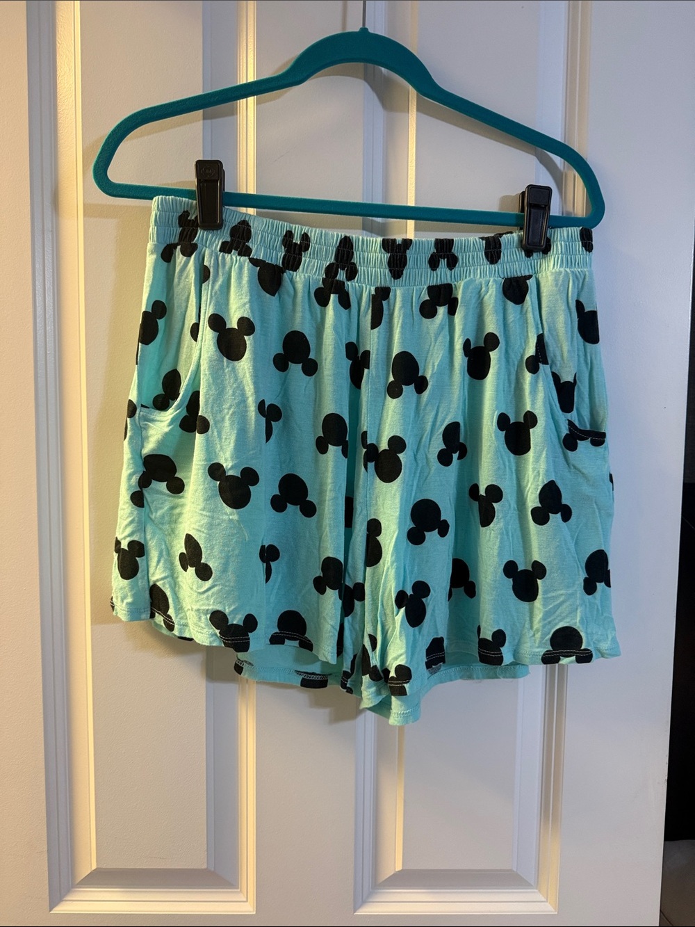 Disney light blue pajama Shorts with Black Mickey Silhouettes